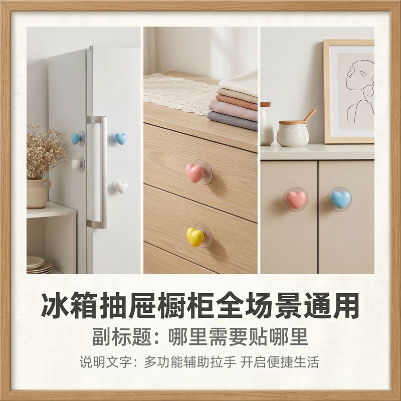 免打孔强力吸盘橱柜冰箱抽屉衣柜无痕粘贴柜门拉手