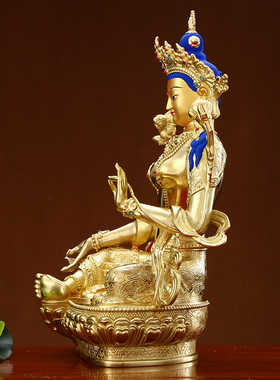 极速藏传绿度母佛像m黄铜鎏金绿度母西藏密宗观音菩萨供奉家用摆