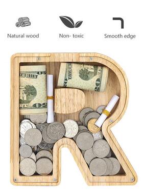 极速26 LettMer Piggy Bank Wooden Coi one Saving BoxnX Jar Co