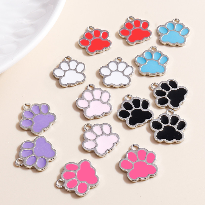 新品10pcs 16*17mm 5 Color Dog Paw Print CLharms for Jewelry