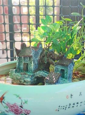 新品室内外小h桥塔假山配件鱼池水族箱鱼缸装饰造布景田园石磨拱