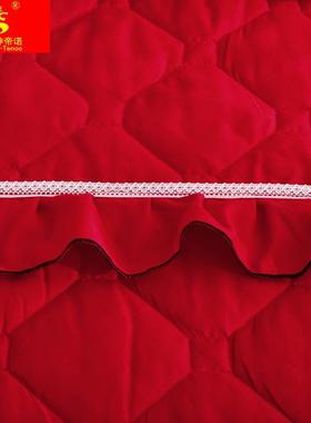 极速红色结婚庆床裙式单件t加厚夹棉韩式风床套防滑床单床罩枕套