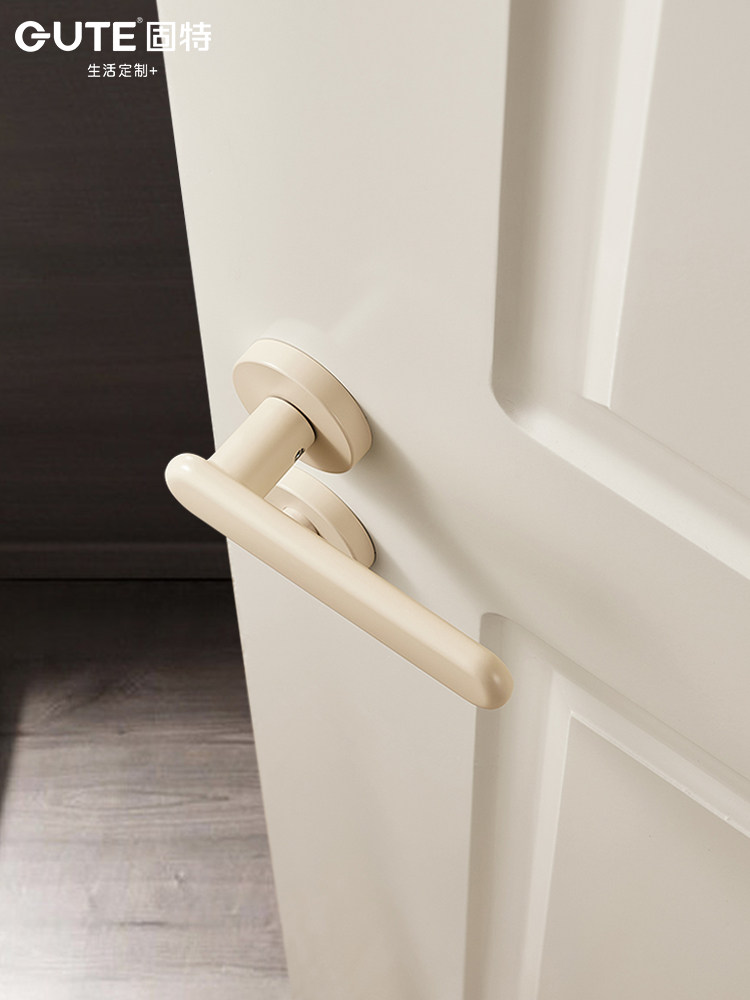 固特卡其米色室内卧室房门锁家用通用型磁吸静音极简木门把手锁