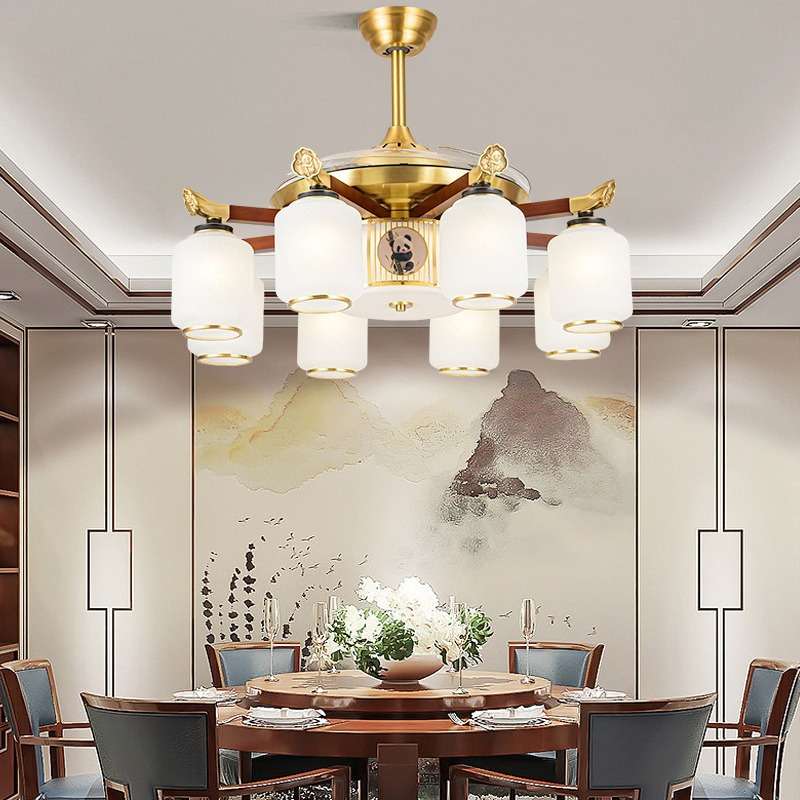 全铜隐形风扇灯新中式客厅吊扇灯现代简约卧室餐厅家用带LED电扇