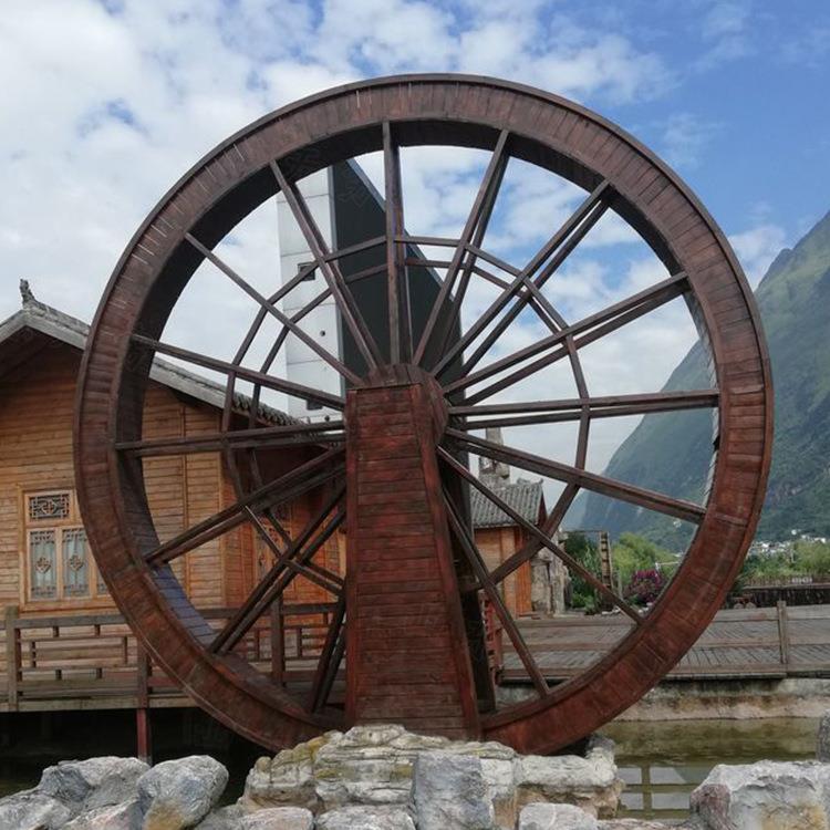 农庄乡村防腐木景观工程网红观赏引流工艺品摆件复古旋转水车