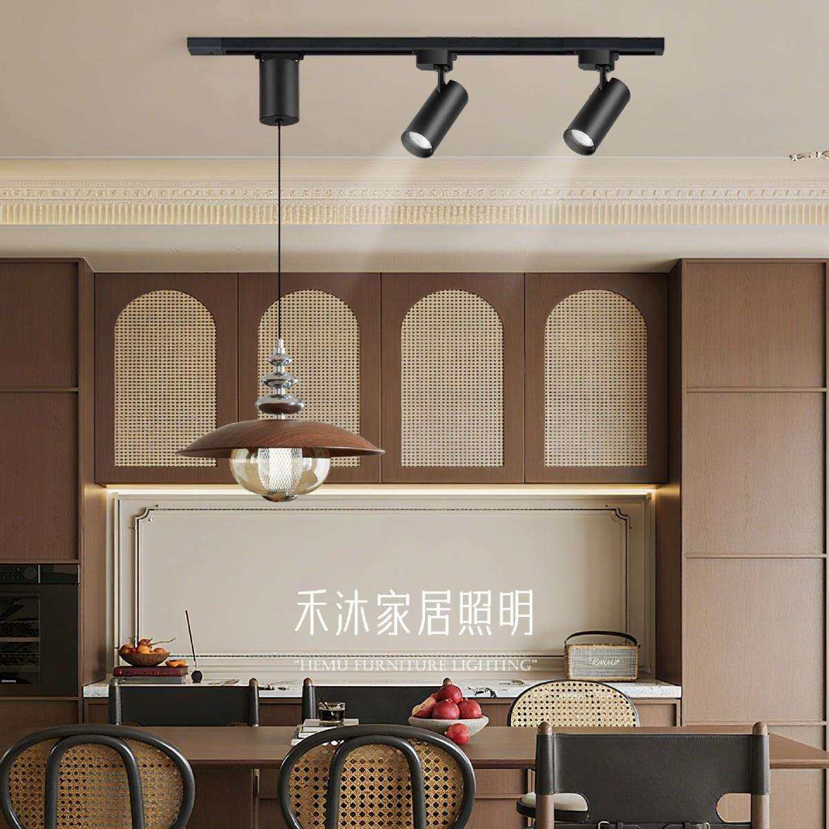 法式中古风餐厅吊灯美式复古可升降移位餐桌吧台茶室轨道护眼吊灯