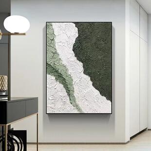 纯手绘抽象立体肌理装饰画玄关竖款大型油画绿色高端现代挂画