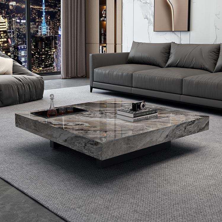 意式极简轻奢大理石岩板茶几现代简约长方形客厅家用大小户型别J*
