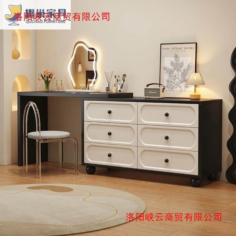 法式复古梳妆台斗柜小户型卧室床尾可旋转化妆桌妆台一体收纳柜