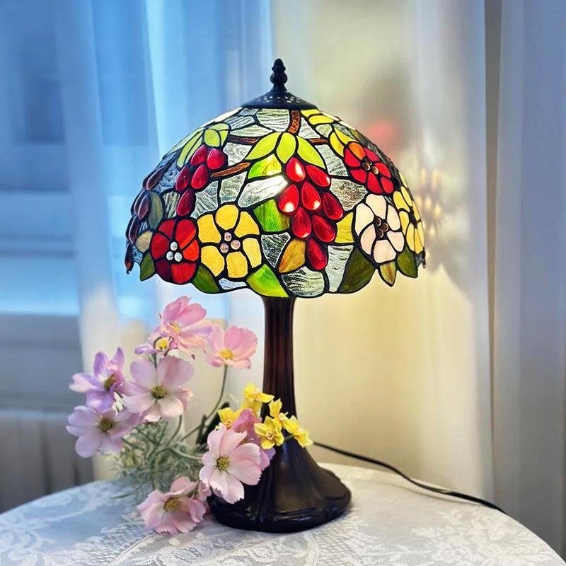 直销12寸碎花提子欧美式田园卧室床头彩色玻璃艺术装饰台灯