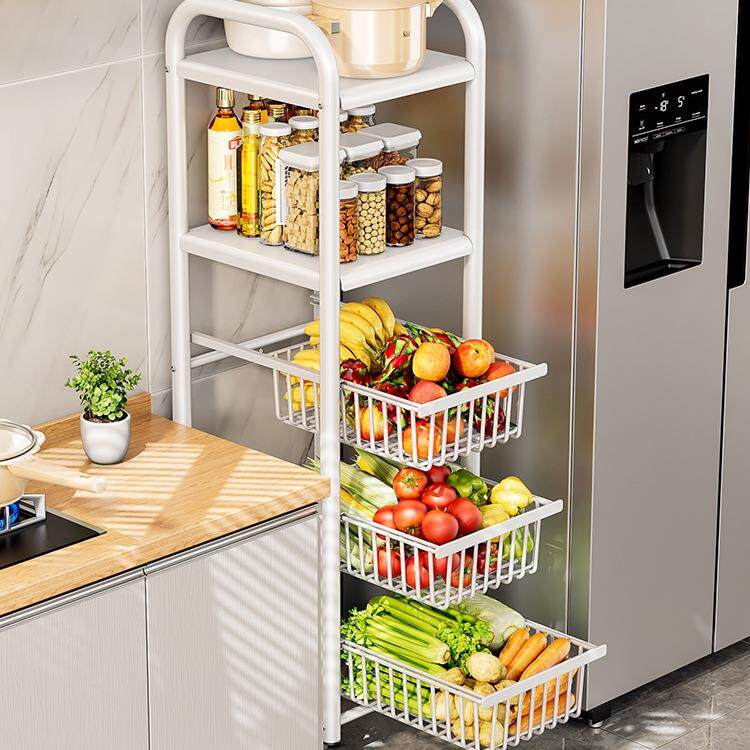 厨房夹缝置物架冰箱侧窄缝落地果蔬菜收纳架锅架多层抽屉式菜篮子