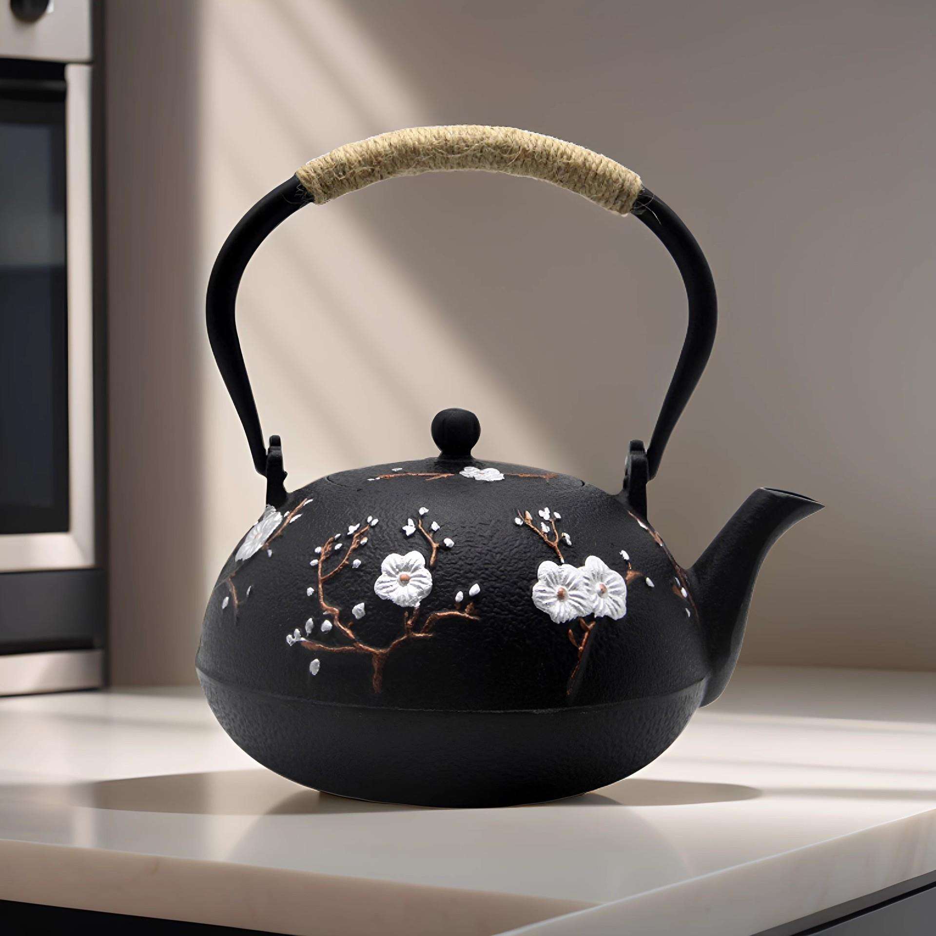 双铁彩绘铸铁壶新中式手工养生带滤网茶壶煮水泡茶生铁壶茶具装饰