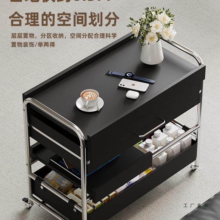 威展实木边几现代简约风家用沙发边几客厅可移动多功能推车小茶几