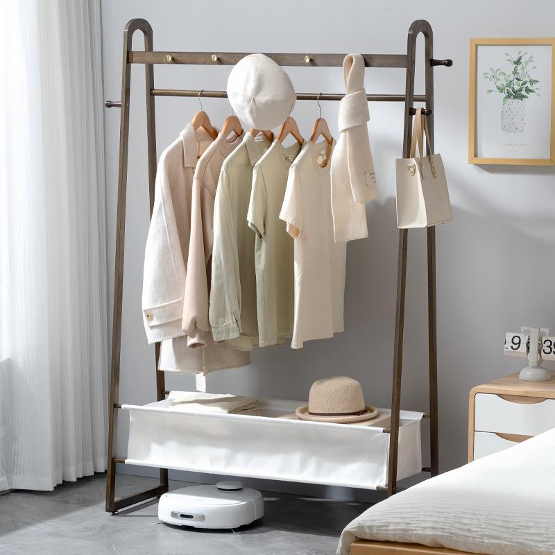 挂衣架子落地卧室床尾晚上放衣服神器家用衣帽架实木床边晾衣置物