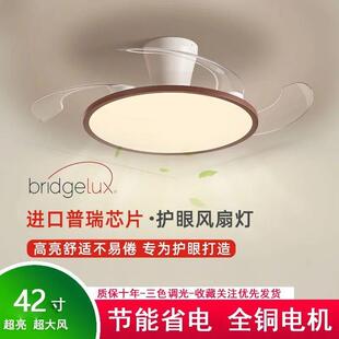 隐形风扇新款吊扇客厅胡桃木餐厅一体护眼卧室吊灯超薄静音电扇