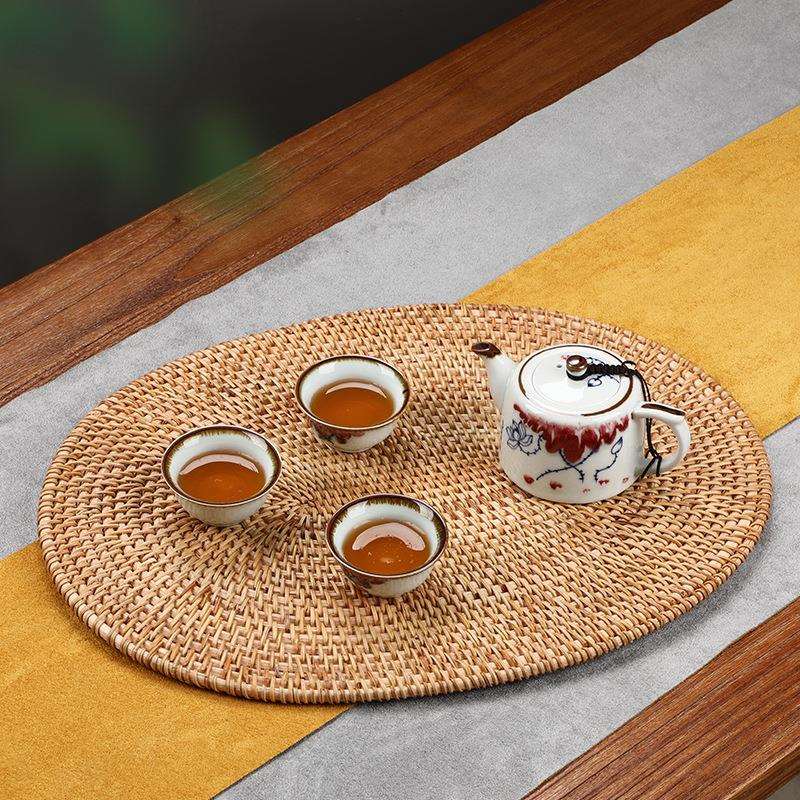 越南秋藤编杯垫紫砂壶垫隔热垫养壶托茶垫日式茶具茶道零配件