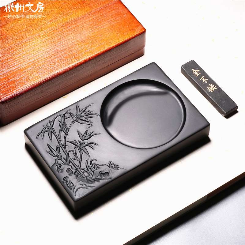 节节高升 非遗歙砚文人山水砚老坑砚台书法绘画专用文房四宝收藏
