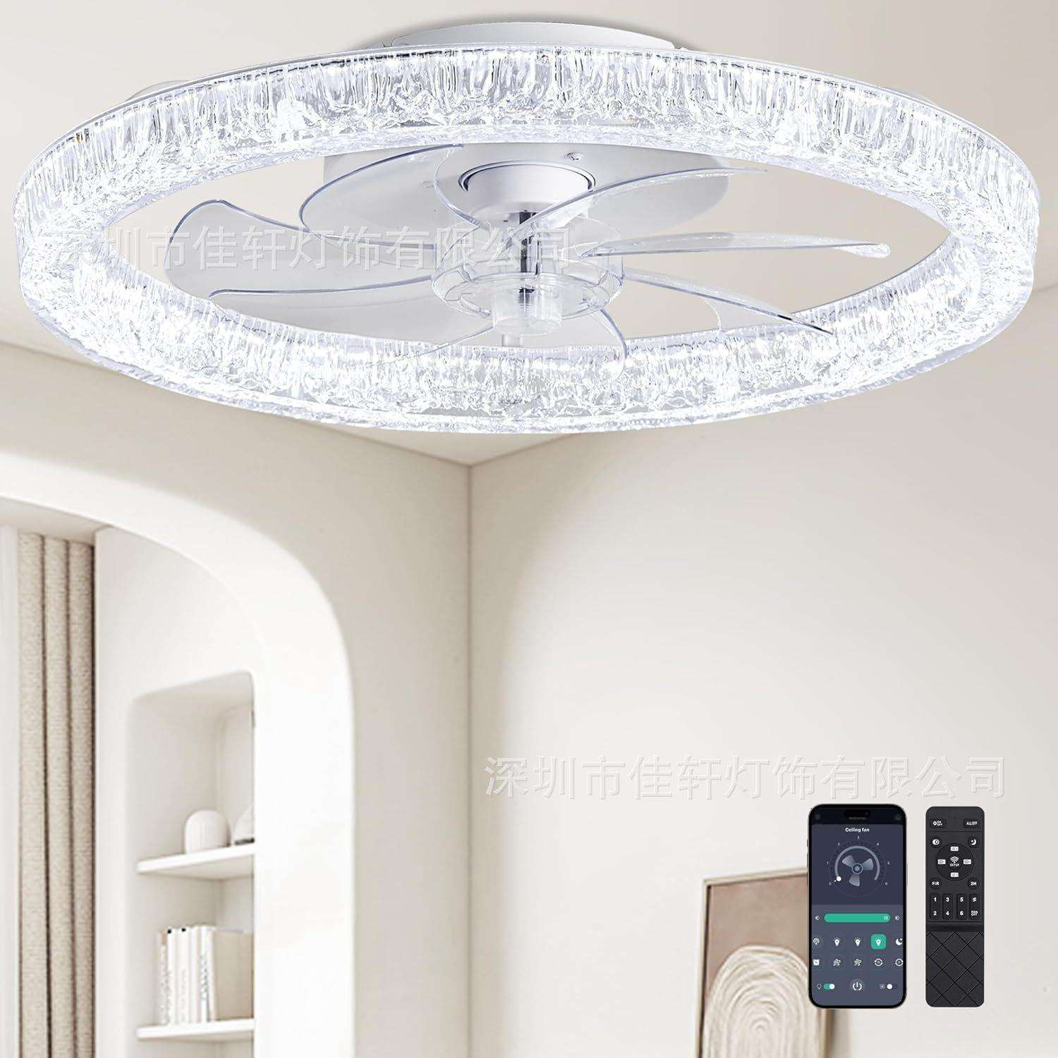 新品Alexa音箱控110v风扇吸顶灯北欧卧室静音风扇灯