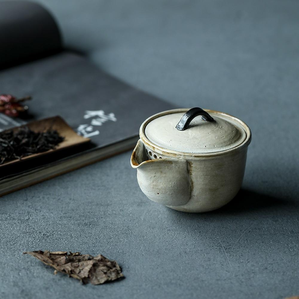 陶艺家系列纯手作粉引茶壶柴烧壶日式复古手抓壶宝瓶粗陶茶壶茶具