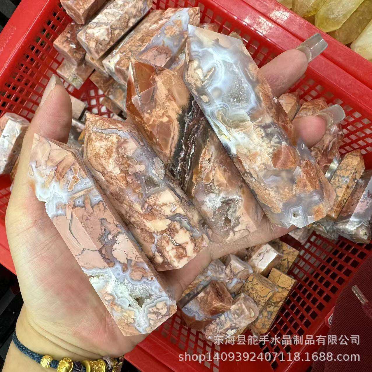 热销天然水晶花瓣玛瑙原石打磨单尖六棱柱摆件品家居装饰品