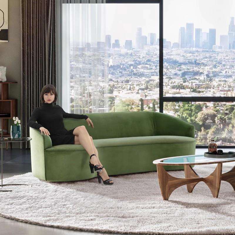 新款布艺沙发椅现货轻奢弧度个性设计极简绒布现代整装意式家具