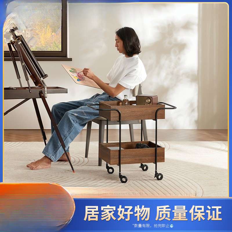 复古小推车角几带轮可移动储物