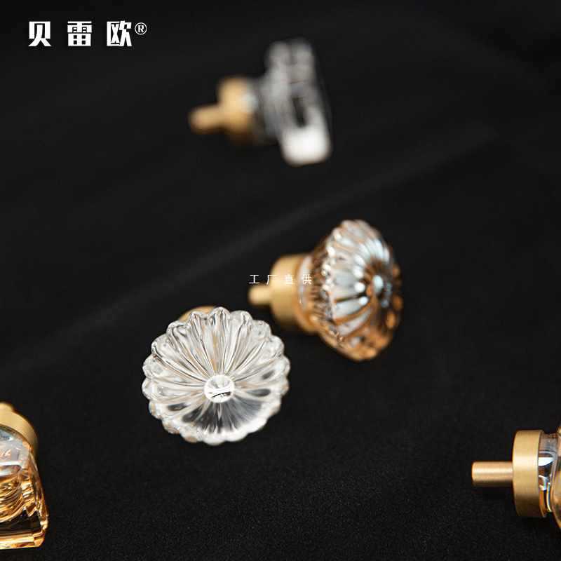 贝雷欧水晶鸽子蛋香槟色单头衣柜门把手橱柜子轻奢现代透明小拉手