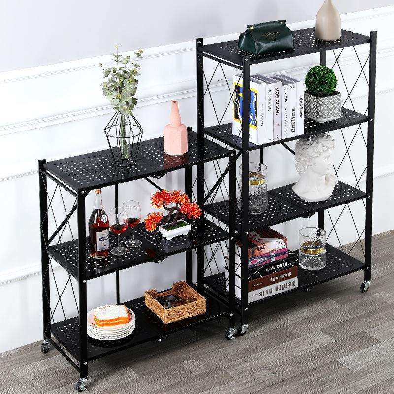 免安装折叠厨房浴室置物架移动储物微波炉锅架落地多层杂物收纳架