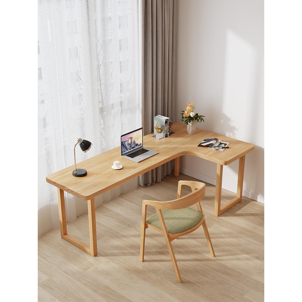 实木转角书桌学生家用双人学习桌小户型卧室L型拐角工作台电脑桌