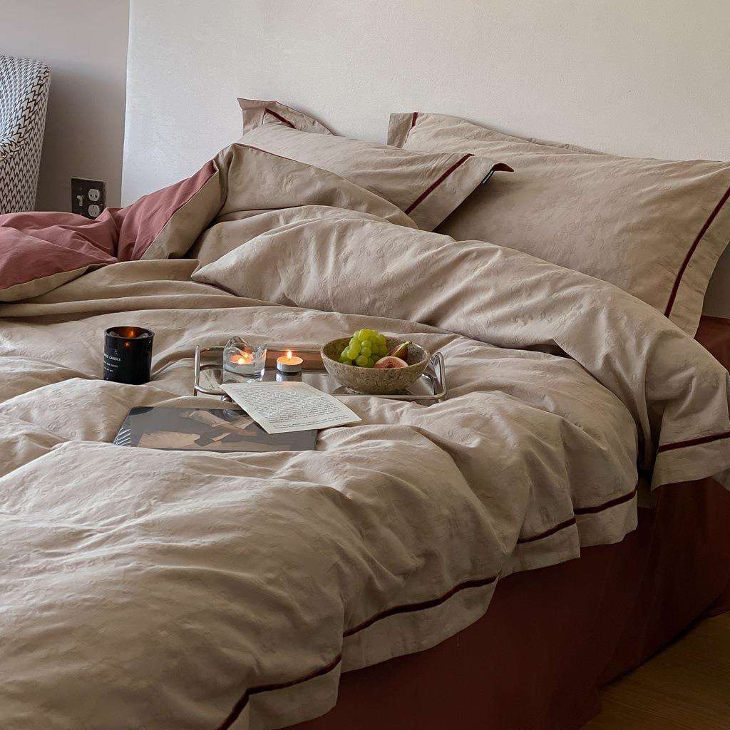 立体浮雕长绒棉磨毛秋冬保暖床品四件套法式复古轻奢60支色织提花