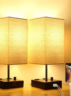 床头小台灯卧室美式复古旋钮无极调光亚麻布客厅书房ebay装饰台灯