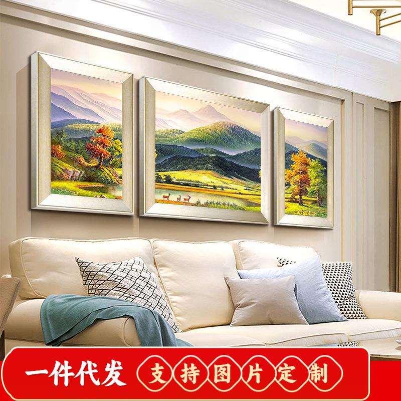 5d钻石画欧式十字绣钻石绣2019新款客厅巨人山三联画餐厅风景挂画