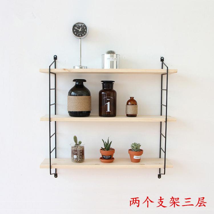 北欧实木铁艺壁挂收纳整理架厨房置物架客厅储物架浴室陈列架包邮