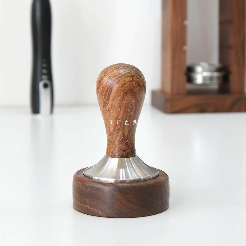 咖啡压粉锤布粉器底座压粉器填压器圆形实木收纳垫58mm胡桃木托