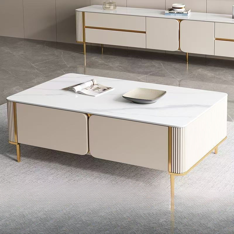 现代轻奢岩板茶几电视柜组合长方形地柜储物意式小户型白色简约