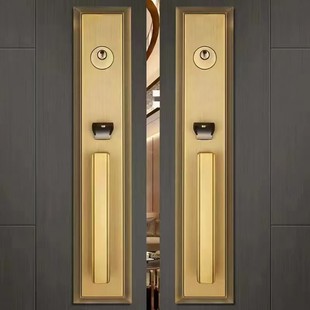 锌合金别墅大门锁实木按压门把手锁机械纯铜锁芯双开门别墅门锁