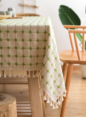 新款格子餐桌布小方格网红绿色感简约现代风客厅茶几餐厅桌布