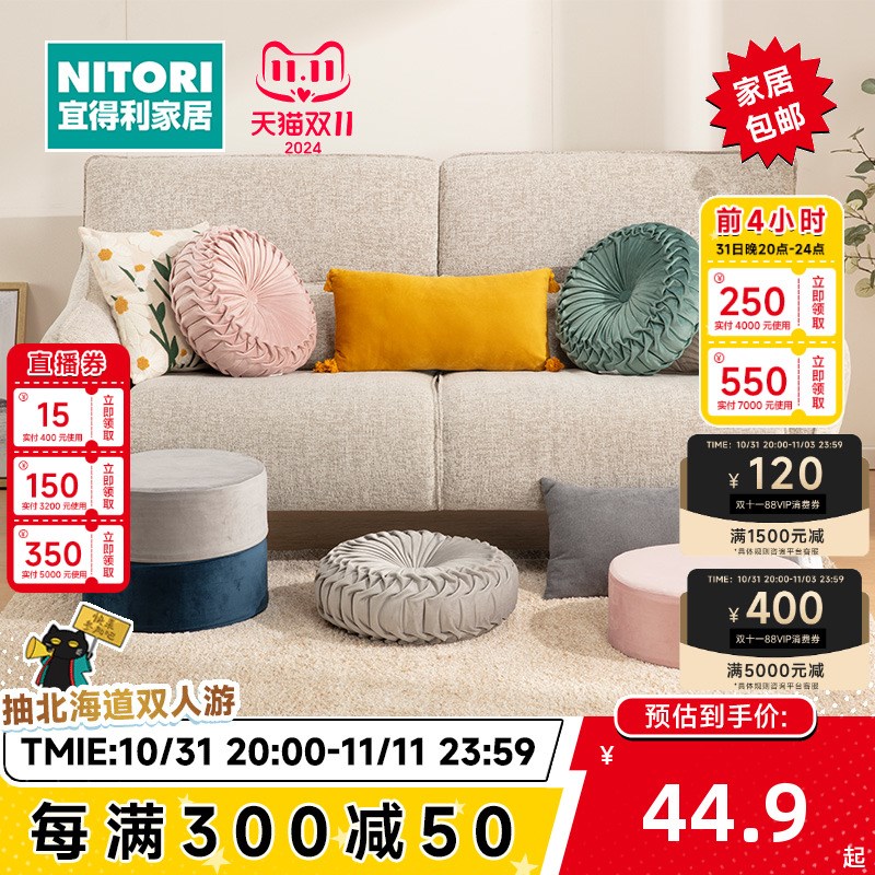 NITORI宜得利家居 家用沙发A靠枕办公室靠背长方形枕头腰枕 雪伊
