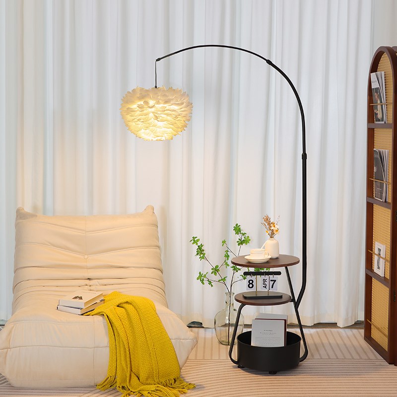 羽毛钓鱼灯落地灯客厅卧室沙发旁边几法式中古P公主风氛围床头台