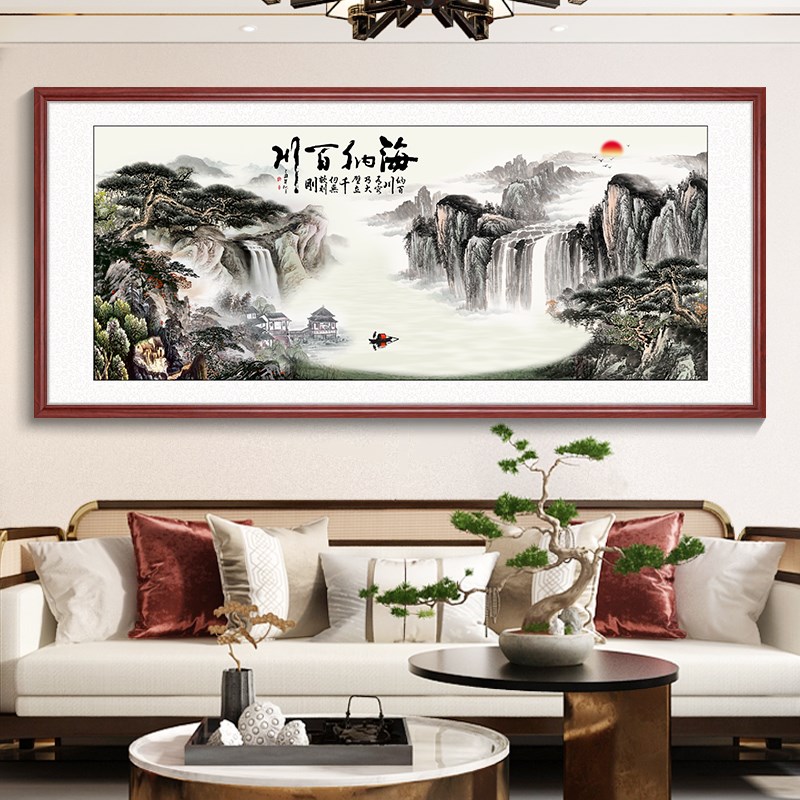 八方来财国画客厅装饰画沙发背景C墙靠山挂画办公室山水画聚宝盆