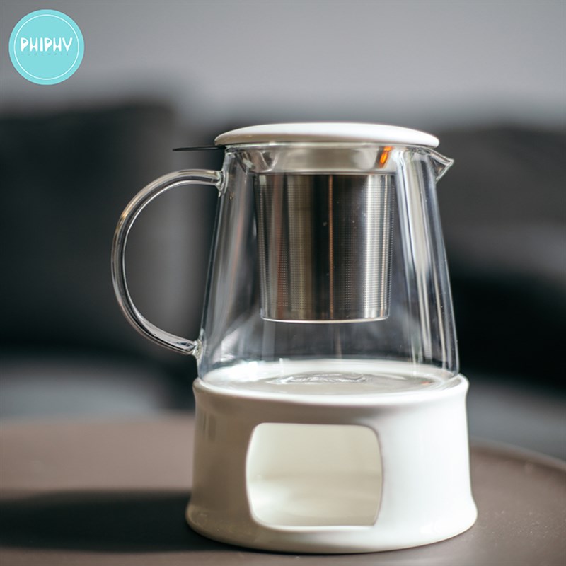 PHIPbHY不锈钢内胆壶陶瓷盖耐热玻璃花茶杯底座茶具套装