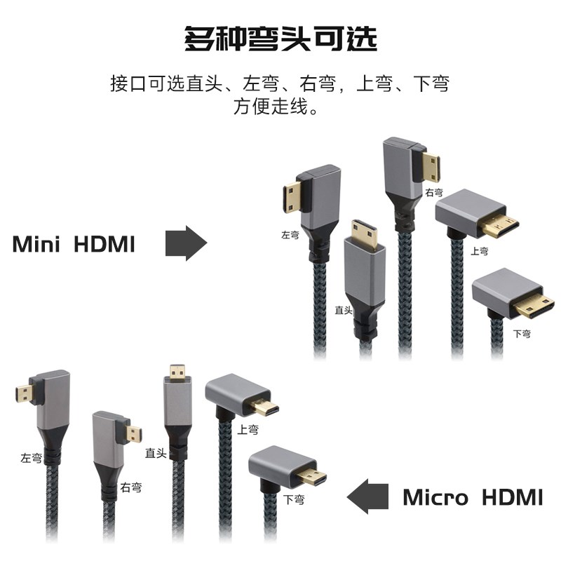 单反相机mini迷你微型HDMI高清4K小接口转大连接监T视器转接线60H