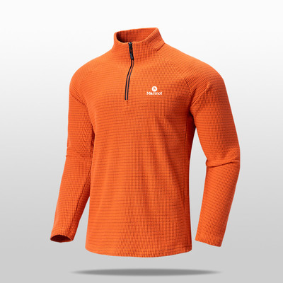 Marmot土拨鼠户外男士速干长袖透气训练服骑行运动半拉链打底衫男