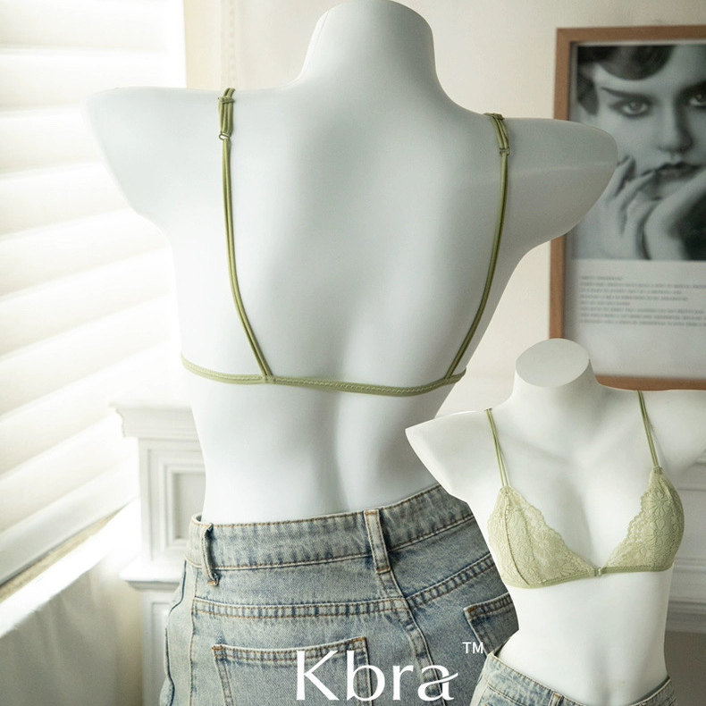 Kbra法式前扣蕾丝三角杯内衣女无钢圈上托夏季超薄细肩带美背文胸图片