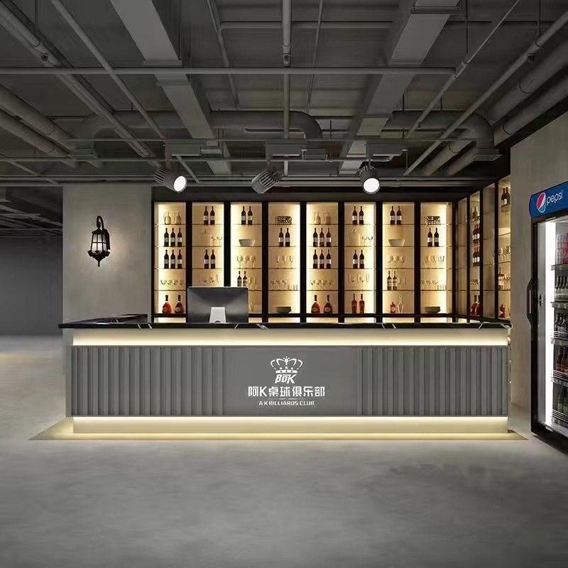 工业风台球咖啡厅酒吧吧台桌健身房前台餐饮店网咖转角收银台制作