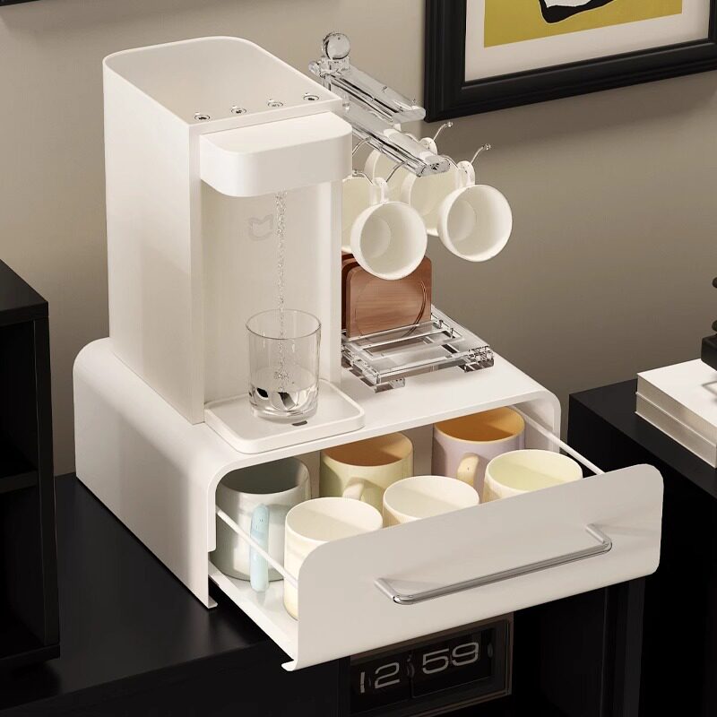 防尘咖啡机台面收纳盒水吧台桌面置物架咖啡角带抽屉可抽拉杯架子