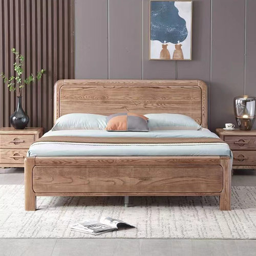 白蜡木实木床现代简约1.8米1.5主卧2m双人收纳储物高箱原木大婚床