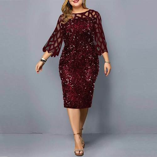 2024 Plus size Party Dress Women Sequin Mesh Wedding Evening