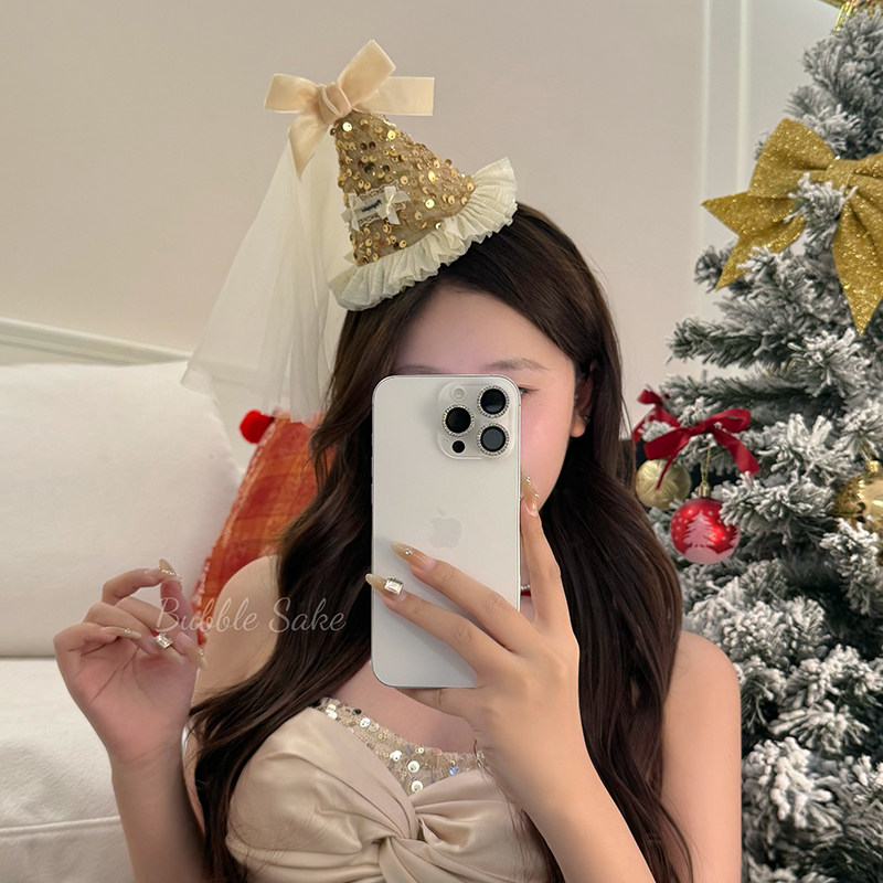 心动预警 金色亮片蝴蝶结生日帽子发夹女氛围感拍照道具发卡头饰,饰品/流行首饰/时尚饰品新,发饰,淘宝优惠券,粉丝福利购,淘宝优惠卷