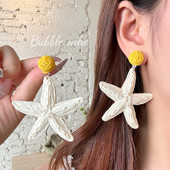 明媚盛夏 海边度假编织海星耳环女2025新款 出游拍照耳钉耳饰夸张